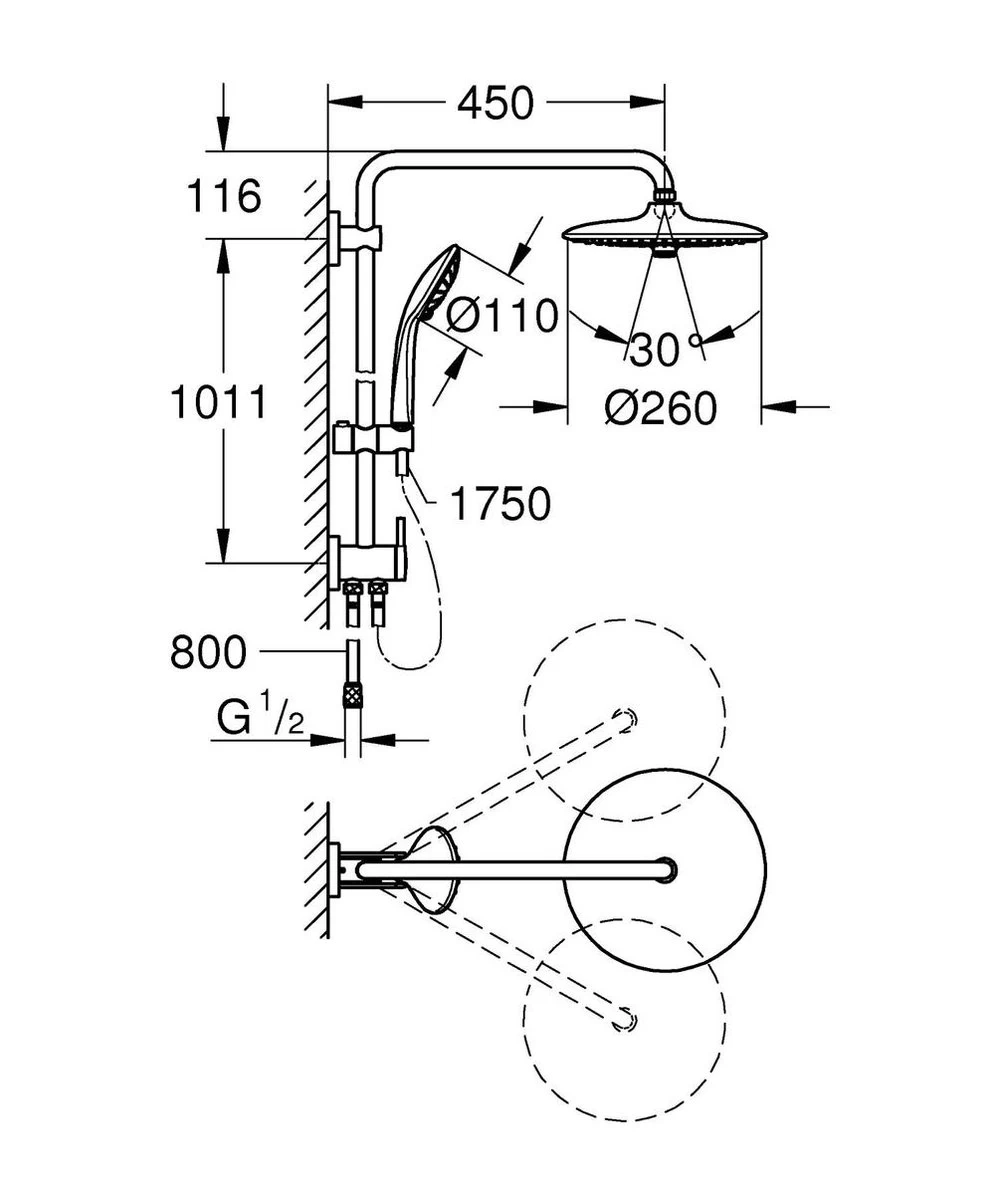 GROHE QuickFix Vitalio Joy 260 Regendouche - Ø 26 Cm - 3 Straalsoorten - Zonder Thermostaatkraan 2 GROHE QuickFix Vitalio Joy 260 Regendouche - Ø 26 Cm - 3 Straalsoorten - Zonder Thermostaatkraan - Image 2