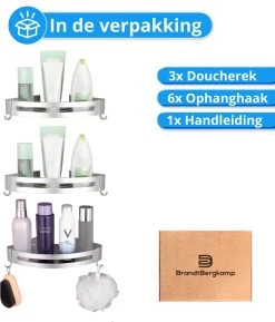 BrandtBergkamp RVS Doucherek 3 Laags – Zonder Boren – Doucherek Hangend – Badkamerrek Zilver -Grohe Winkel 1024x1200 2