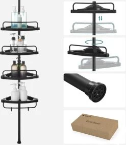 Verstelbaar Doucherek - 85-305 Cm - Van Vloer Tot Plafond - Met 4 Vakken - 3 Haken - Zwart -Grohe Winkel 1049x1200 1