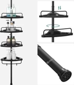 Verstelbaar Doucherek - 85-305 Cm - Van Vloer Tot Plafond - Met 4 Vakken - 3 Haken - Zwart -Grohe Winkel 1050x1200 3