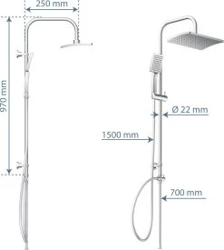 SCHÜTTE Mallorca Douchesysteem - Regendouche - 95 Cm Stang - Wandhouder In Hoogte Verstelbaar - Chroom -Grohe Winkel 1078x1200 1