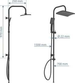 SCHÜTTE Mallorca Douchesysteem - Regendouche - 95 Cm Stang - Wandhouder In Hoogte Verstelbaar - Mat Zwart -Grohe Winkel 1078x1200