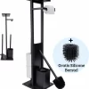 Mmoods Toiletbutler Zwart - WC Borstel Met Toiletrolhouder Vrijstaand - Toiletborstel Siliconen Industrieel Design Mmoods - Reserverolhouder Zonder Boren Staand Met Plankje RVS