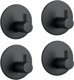 4x Handdoekhaakjes (Zelfklevend) Van RVS Zwart – Zelfklevende Haakjes – Wandhaak – Badkamer Accessoires – Ophanghaken Voor Keuken Toilet Of WC