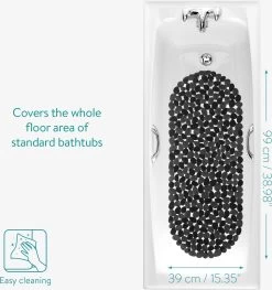 Navaris Badmat Anti-slip Voor Badkuip - Langwerpige Douchemat 99 X 39 Cm Met Steenmotief - Stijlvolle Badkuipmat Met Zuignappen - Zwart -Grohe Winkel 1126x1200