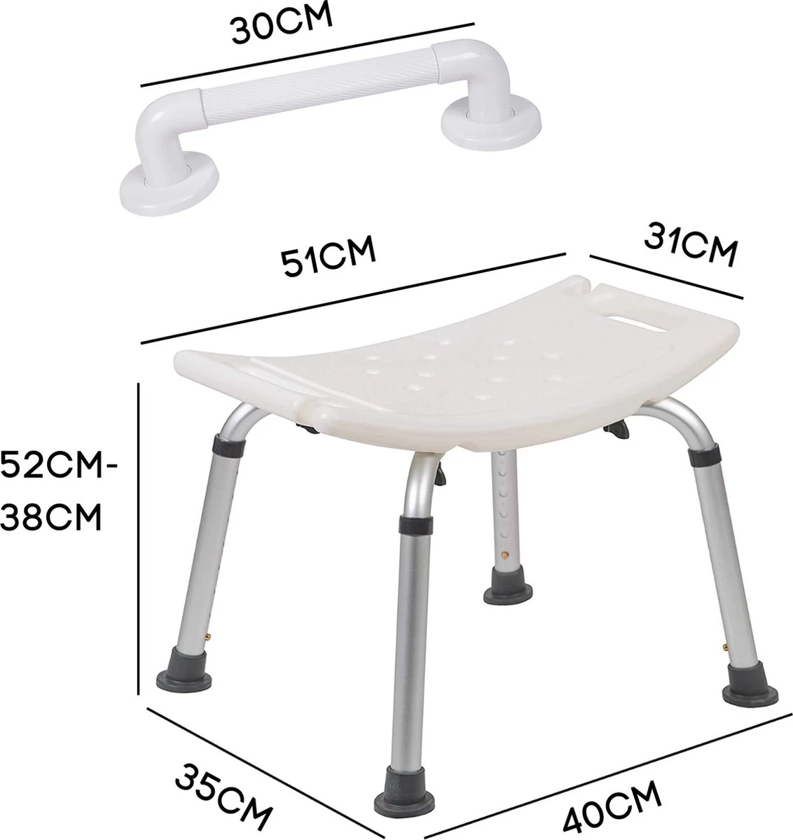 Life&Home Douchekruk - Wandbeugel Bijgeleverd - Douchestoel - 6 Hoogtes - Max 130 Kg - Handgrepen 7 Life&Home Douchekruk - Wandbeugel Bijgeleverd - Douchestoel - 6 Hoogtes - Max 130 Kg - Handgrepen - Image 7