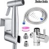BetterSells® Bidet Handdoucheset - Shattaf - Bidet Sproeier Uit Geborsteld RVS - Inclusief Slang, T-stuk & Wandhouder