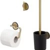Tiger Tune - Toiletaccessoireset - Toiletborstel Met Houder - Toiletrolhouder Zonder Klep - Handdoekhaak – Messing Geborsteld / Zwart