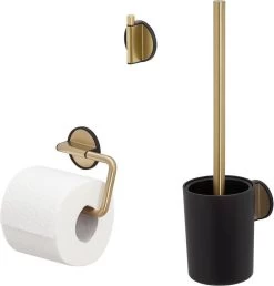 Tiger Tune - Toiletaccessoireset - Toiletborstel Met Houder - Toiletrolhouder Zonder Klep - Handdoekhaak – Messing Geborsteld / Zwart