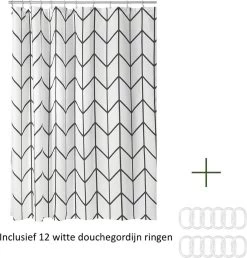 Douchegordijn Badkamer Accessoires - Visgraad - Zwart/Wit- 180x200 Cm -Grohe Winkel 1149x1200