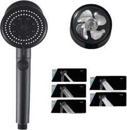 Waterbesparende Douchekop - Hoofddouche - Regendouche - Met ECO STOP Knop - 5 Standen - ABS - Zwart