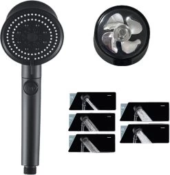 Merkloos Waterbesparende Douchekop - Handdouche - Regendouche - Met ECO STOP Knop - 5 Standen - ABS - Zwart