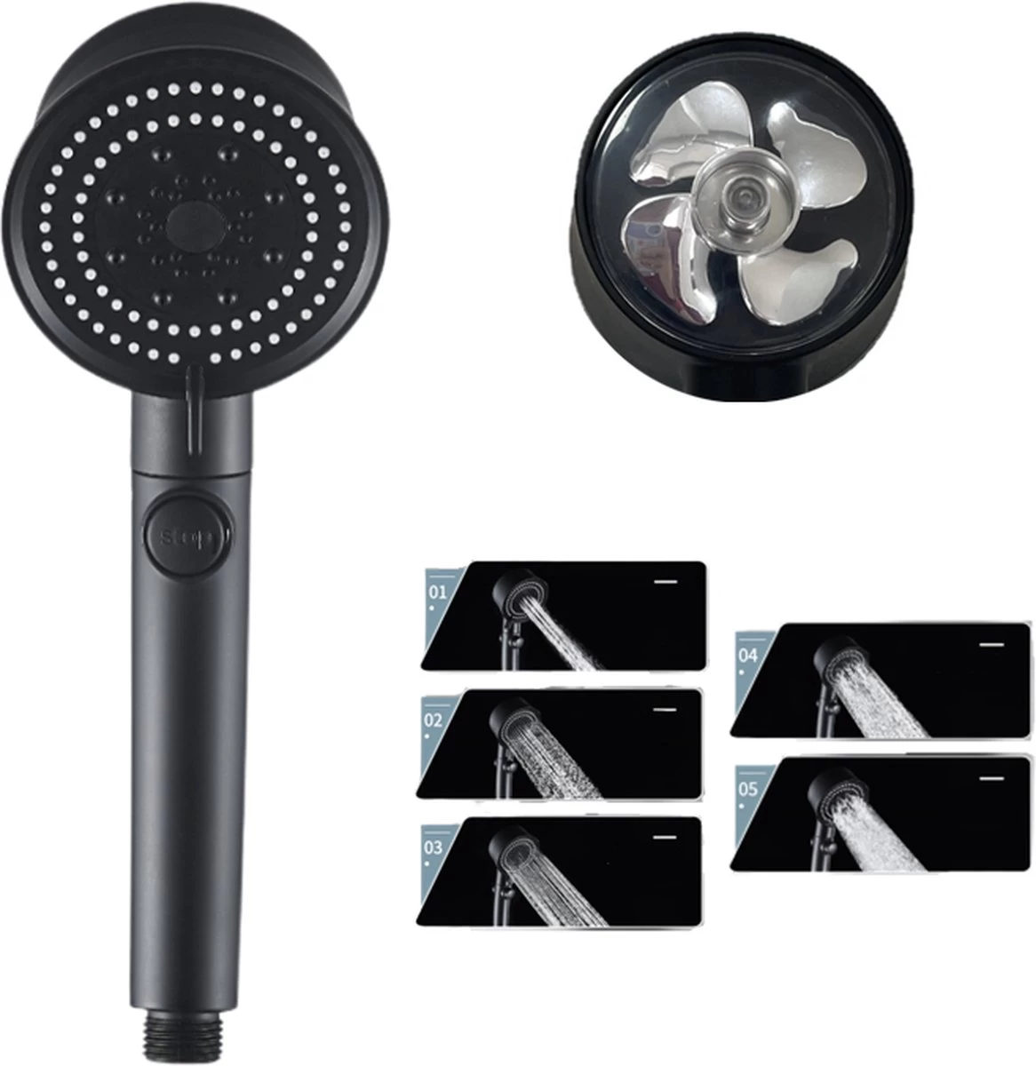 Merkloos Waterbesparende Douchekop - Handdouche - Regendouche - Met ECO STOP Knop - 5 Standen - ABS - Zwart 1 Merkloos Waterbesparende Douchekop - Handdouche - Regendouche - Met ECO STOP Knop - 5 Standen - ABS - Zwart