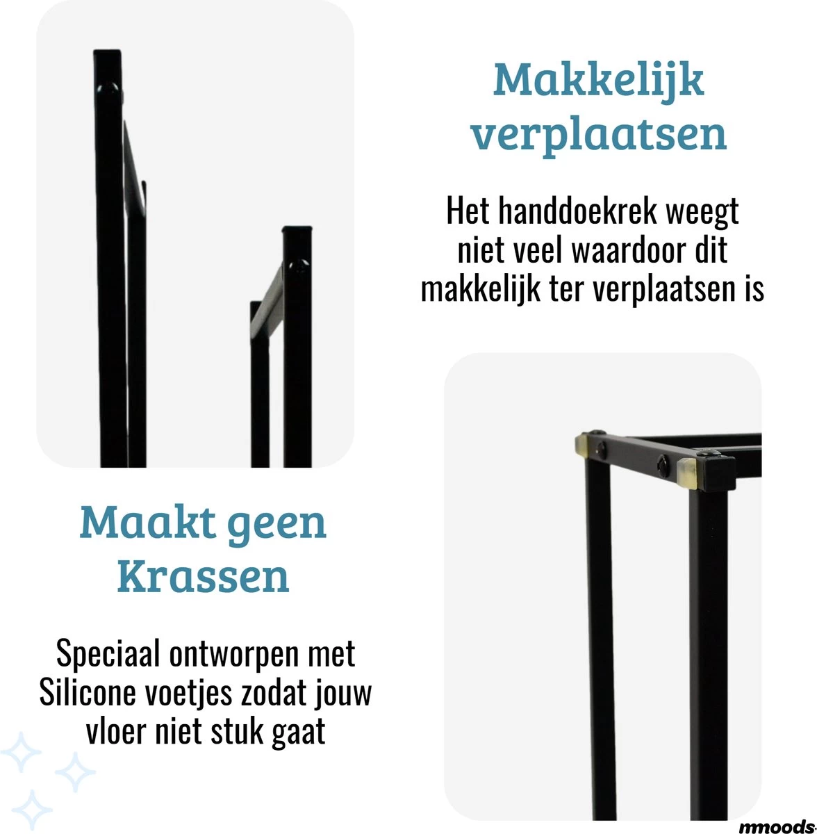 Mmoods XL Handdoekrek 2 Baren Badkamer Zwart - 25 X 50 X 86 Cm - Handdoekenrek Staand Keuken - Handdoekhouder Vrijstaand 2 Dragers 4 Mmoods XL Handdoekrek 2 Baren Badkamer Zwart - 25 X 50 X 86 Cm - Handdoekenrek Staand Keuken - Handdoekhouder Vrijstaand 2 Dragers - Image 4