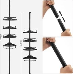 Verstelbaar Doucherek - 85-305 Cm - Van Vloer Tot Plafond - Met 4 Vakken - 3 Haken - Zwart -Grohe Winkel 1176x1200 8