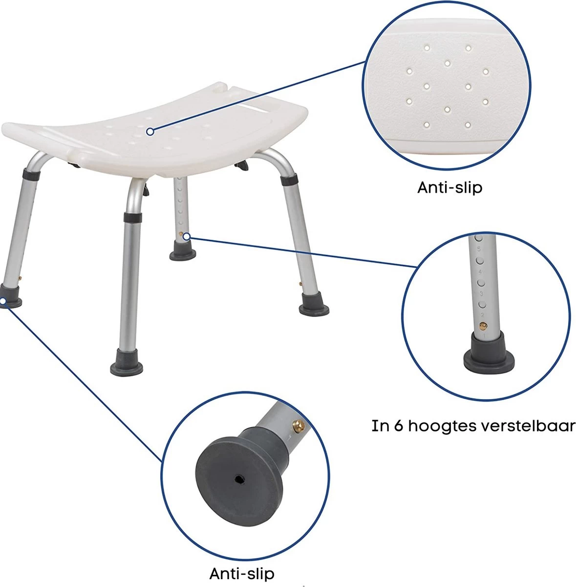Life&Home Douchekruk - Wandbeugel Bijgeleverd - Douchestoel - 6 Hoogtes - Max 130 Kg - Handgrepen 3 Life&Home Douchekruk - Wandbeugel Bijgeleverd - Douchestoel - 6 Hoogtes - Max 130 Kg - Handgrepen - Image 3
