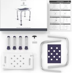 Sanicraft® Douchekruk - In Hoogte Verstelbaar - Douchekrukje - Roestvrij - 150kg Draagkracht - Comfortabel Zitkussen - Inclusief Douchekophouder, Handgrepen, Anti Slip Poten -Grohe Winkel 1182x1200