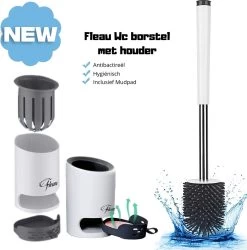 Fleau Luxe WC Borstel Met Houder - Siliconen Toiletborstel - Hygiënisch & Antibacterieel - Vrijstaand Of Hangend - Wit