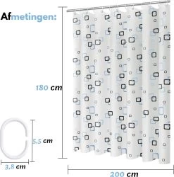 VAIVE Douchegordijn Blauw 180x200 - Anti Schimmel - Douchegordijnen - Ringen -Grohe Winkel 1185x1200