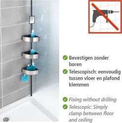 WENKO Telescopisch Doucherek Big Black 3-laags Met Spiegel Zilver/zwart - Bevestigen Zonder Boren -Grohe Winkel 1187x1200 14