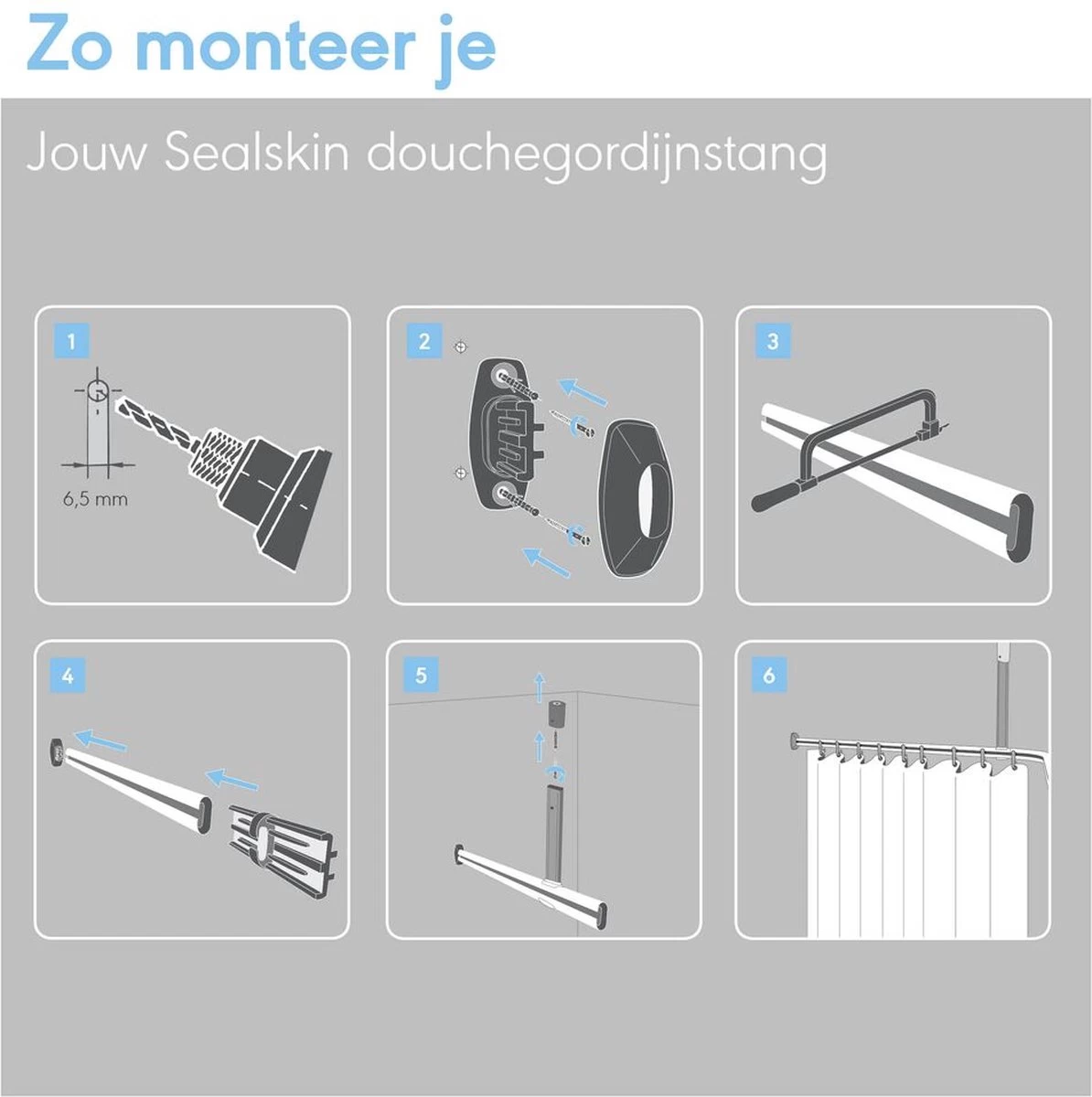 Sealskin - Easy Roll Douchegordijnstangset - 90x90x90 Cm - Wit 3 Sealskin - Easy Roll Douchegordijnstangset - 90x90x90 Cm - Wit - Image 3