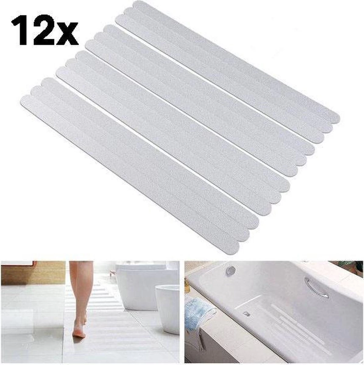 Zelfklevende Antislip Stickers - Antislip Strips 12 STUKS - 20x2 CM - Douche/Bad/Trap Plakstrip 1 Zelfklevende Antislip Stickers - Antislip Strips 12 STUKS - 20x2 CM - Douche/Bad/Trap Plakstrip
