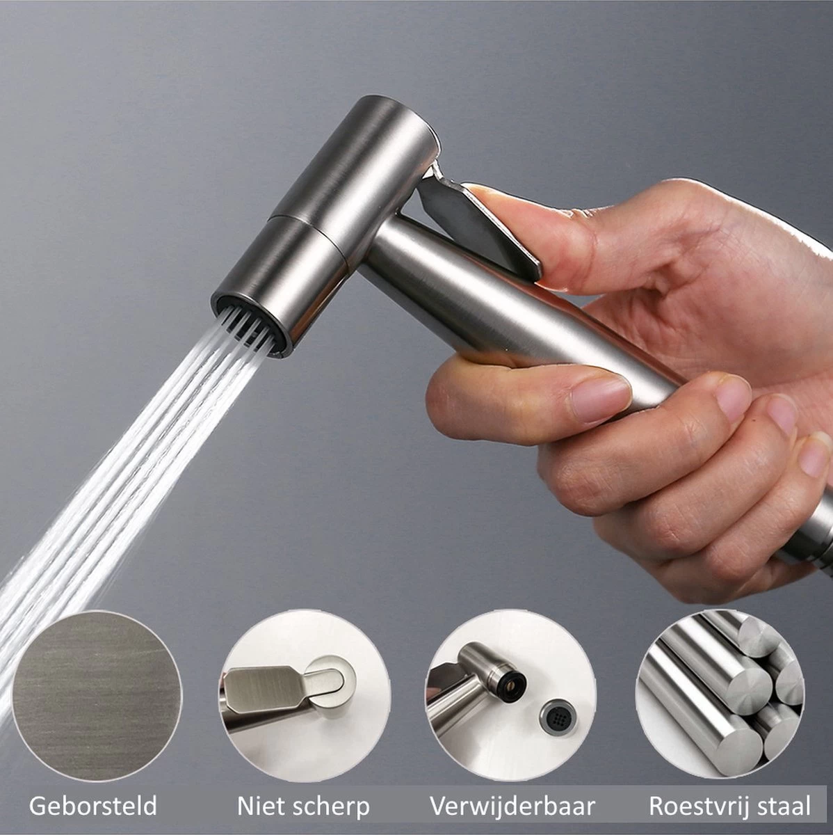 BetterSells® Bidet Handdoucheset - Shattaf - Bidet Sproeier Uit Geborsteld RVS - Inclusief Slang, T-stuk & Wandhouder 3 BetterSells® Bidet Handdoucheset - Shattaf - Bidet Sproeier Uit Geborsteld RVS - Inclusief Slang, T-stuk & Wandhouder - Image 3