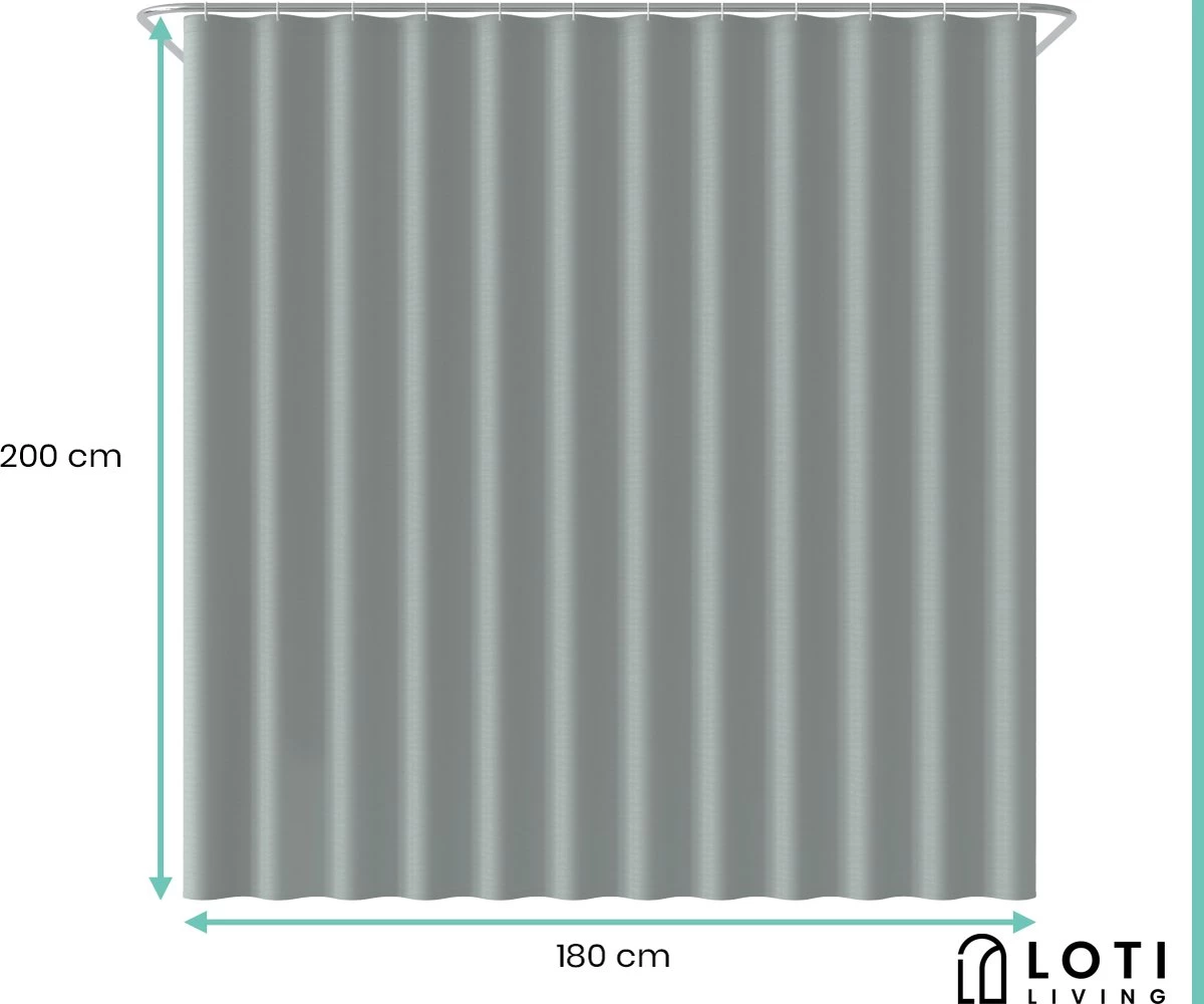 Loti Living Douchegordijn Anti Schimmel – Grijs - Inclusief Ringen – Waterdicht - Polyester - Douchegordijn 180x200 Cm 4 Loti Living Douchegordijn Anti Schimmel – Grijs - Inclusief Ringen – Waterdicht - Polyester - Douchegordijn 180x200 Cm - Image 4