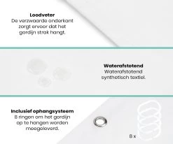 Loti Living Douchegordijn Anti Schimmel – Wit - Inclusief Ringen – Waterdicht - Polyester - Douchegordijn 120x200 Cm -Grohe Winkel 1200x1000 12