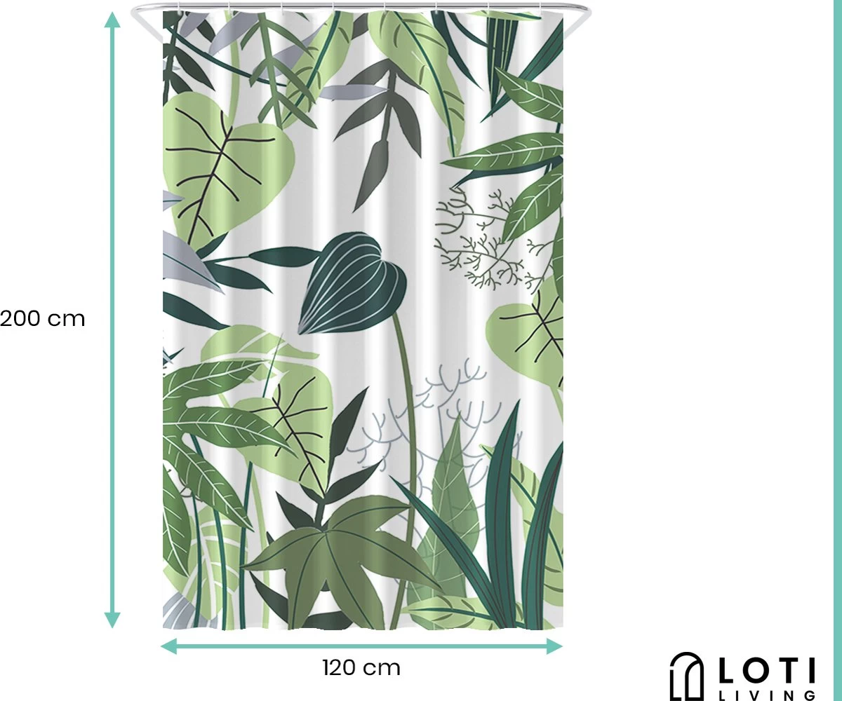 Loti Living Douchegordijn Anti Schimmel – Jungle - Inclusief Ringen – Waterdicht - Polyester - Douchegordijn 120x200 Cm 3 Loti Living Douchegordijn Anti Schimmel – Jungle - Inclusief Ringen – Waterdicht - Polyester - Douchegordijn 120x200 Cm - Afbeelding 3