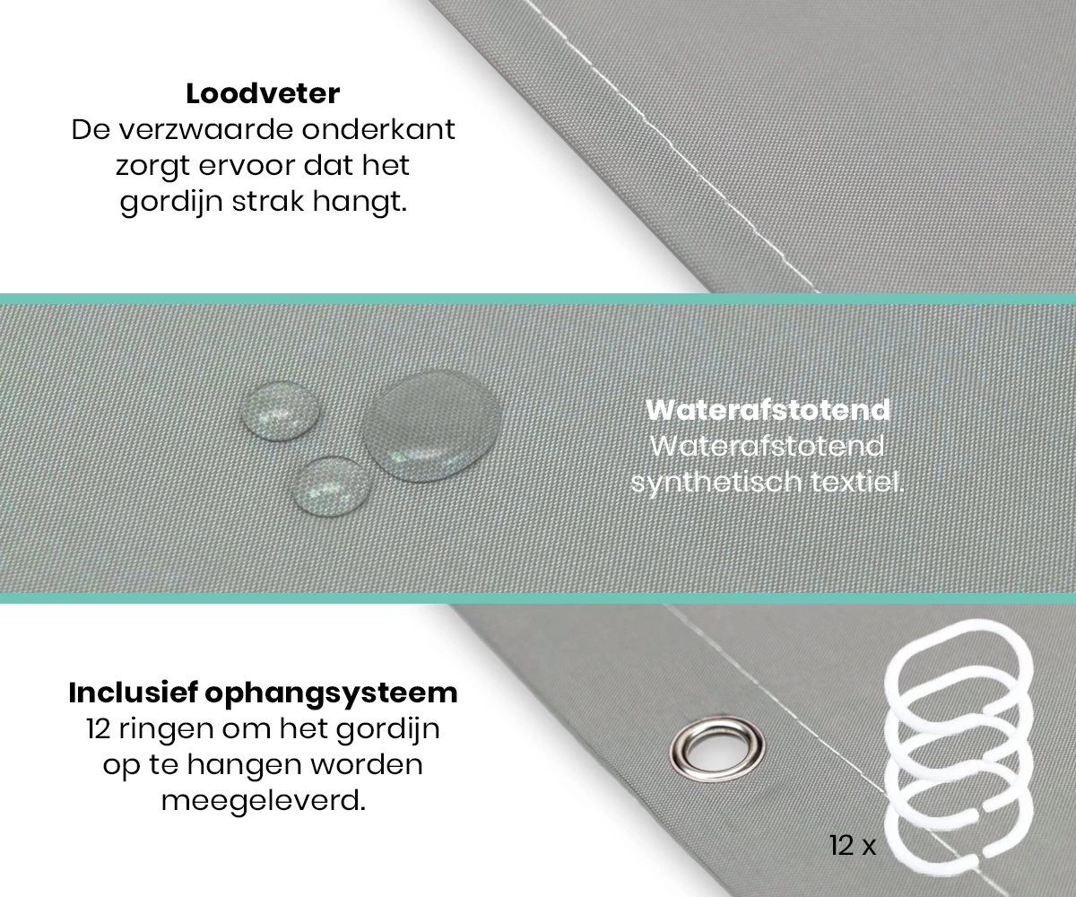 Loti Living Douchegordijn Anti Schimmel – Grijs - Inclusief Ringen – Waterdicht - Polyester - Douchegordijn 180x200 Cm 2 Loti Living Douchegordijn Anti Schimmel – Grijs - Inclusief Ringen – Waterdicht - Polyester - Douchegordijn 180x200 Cm - Image 2