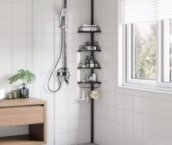 Verstelbaar Doucherek - 85-305 Cm - Van Vloer Tot Plafond - Met 4 Vakken - 3 Haken - Zwart -Grohe Winkel 1200x1017 1