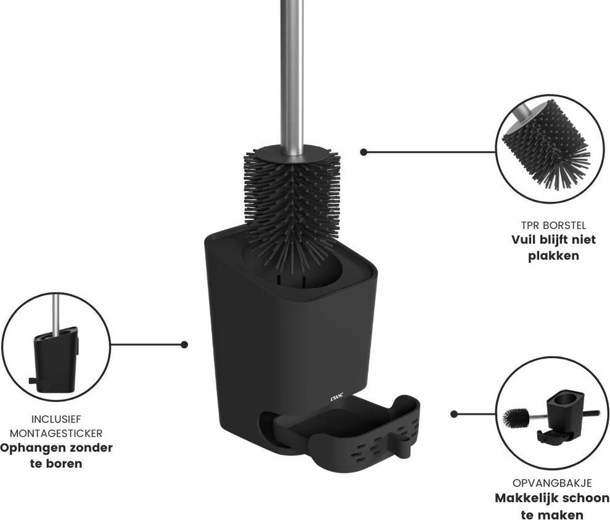 L'Sanc TB362 Plus - WC Borstel - Toiletborstel Met Houder - Zwart 2 L'Sanc TB362 Plus - WC Borstel - Toiletborstel Met Houder - Zwart - Image 2