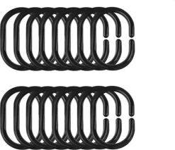 FSW-Products - 12 Stuks - Gordijnringen - 4.6x2.9cm - Buigbaar - Douchegordijn - Ringen Voor Gordijnen - Ring - Gordijnhaken - Haken - Gordijn - Douchegordijnringen - Zwart -Grohe Winkel 1200x1035