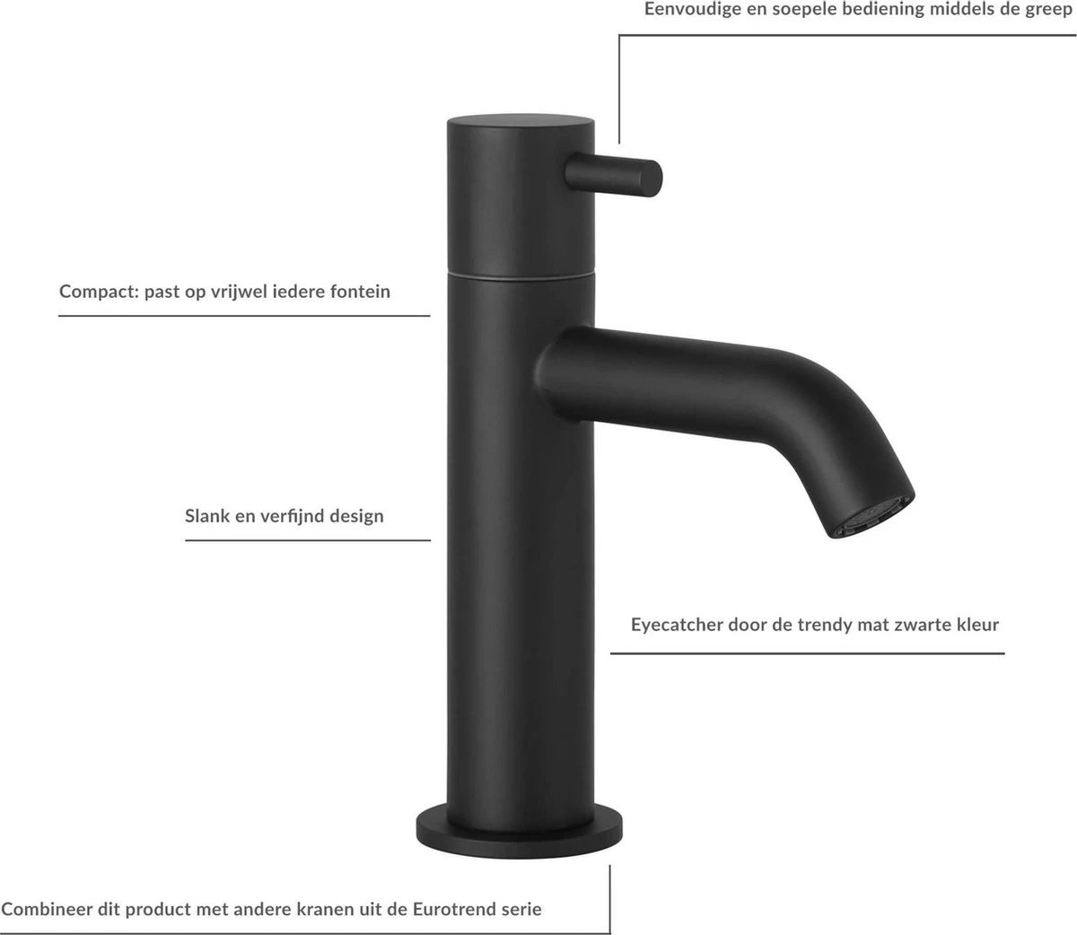 Merkloos Saqu Eurotrend Fonteinkraan - Hoog Model - Toiletkraan - Koudwaterkraan - Mat Zwart 7 Merkloos Saqu Eurotrend Fonteinkraan - Hoog Model - Toiletkraan - Koudwaterkraan - Mat Zwart - Image 7