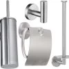 Toiletaccessoireset RVS 4-delig - Luxe Toilet Set - Toiletborstel Met Houder - Toiletrolhouder Met Klep - Reserverolhouder - Handdoekhaak - Zilver - Toiletset