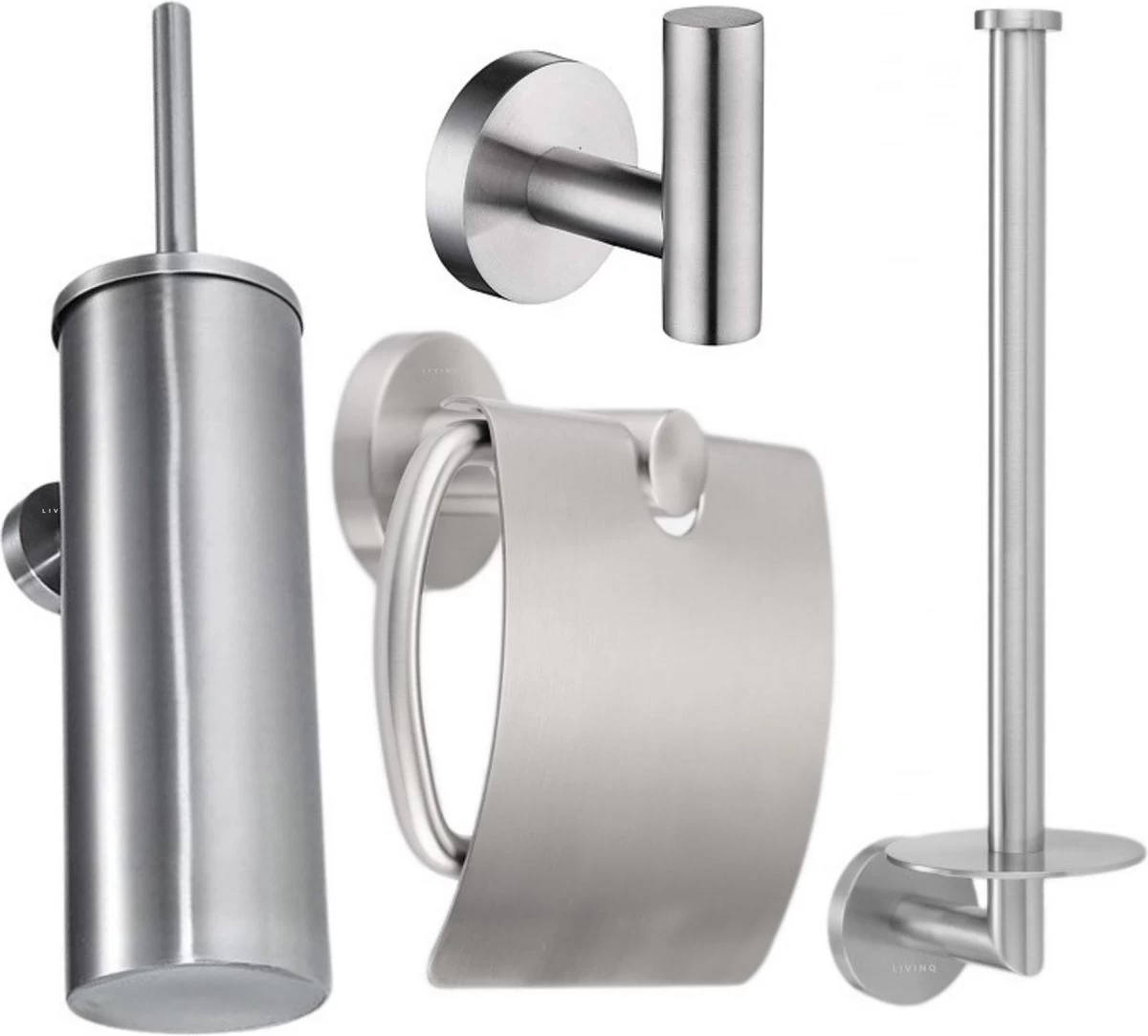 Toiletaccessoireset RVS 4-delig - Luxe Toilet Set - Toiletborstel Met Houder - Toiletrolhouder Met Klep - Reserverolhouder - Handdoekhaak - Zilver - Toiletset 1 Toiletaccessoireset RVS 4-delig - Luxe Toilet Set - Toiletborstel Met Houder - Toiletrolhouder Met Klep - Reserverolhouder - Handdoekhaak - Zilver - Toiletset