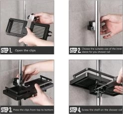 Merkloos Doucherek Zonder Boren Voor Douchestang Van 22 Tot 24 Mm – Doucherek Zwart – Doucherek Hangend – Badkamer Organizer – Douche Organizer - Doucherekje - Doucherekje Zonder Boren - Shampo Organizer -Grohe Winkel 1200x1112 6