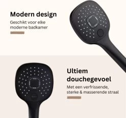 Belliese Doucheset Select - Luxe Douchekop - Doucheslang - Douchekophouder - Douchekop Met Slang - Waterbesparende Douchekop - Badkamer Accessoires - Montage Zonder Boren - 3 Standen - Zwart - Select Knop -Grohe Winkel 1200x1128 1
