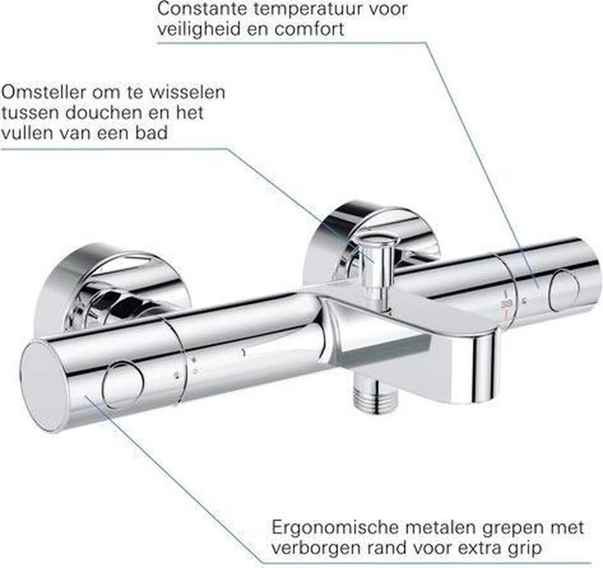 GROHE Grohtherm 800 Cosmopolitan Thermostatische Badkraan - Incl. Omstel En Koppelingen - Chroom - 34766000 10 GROHE Grohtherm 800 Cosmopolitan Thermostatische Badkraan - Incl. Omstel En Koppelingen - Chroom - 34766000 - Afbeelding 10