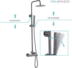 LOMAZOO Regendouche Met Thermostaatkraan - Douche Badkamer - Gun Metal / Antraciet [LYNN] -Grohe Winkel 1200x1136 1