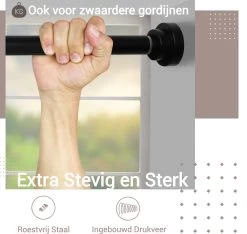 Qproducts Gordijnroede Zonder Boren - 65 Tot 100 Cm - Uitschuifbaar Douchegordijnstang - Uitschuifbare Klemstang - Metaal Zwart -Grohe Winkel 1200x1138