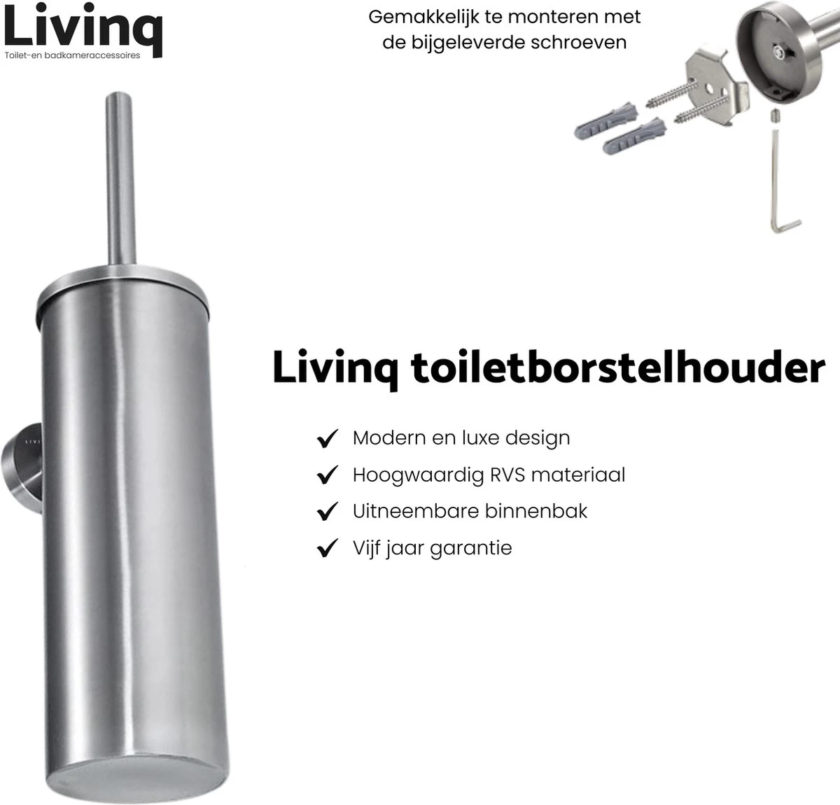 Toiletaccessoireset RVS 4-delig - Luxe Toilet Set - Toiletborstel Met Houder - Toiletrolhouder Met Klep - Reserverolhouder - Handdoekhaak - Zilver - Toiletset 2 Toiletaccessoireset RVS 4-delig - Luxe Toilet Set - Toiletborstel Met Houder - Toiletrolhouder Met Klep - Reserverolhouder - Handdoekhaak - Zilver - Toiletset - Image 2
