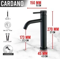 LOMAZOO Wastafelkraan Zwart Cardano - Zwarte Kraan - Badkamerkraan - Wastafel Mengkraan - Hoog -Grohe Winkel 1200x1167 14