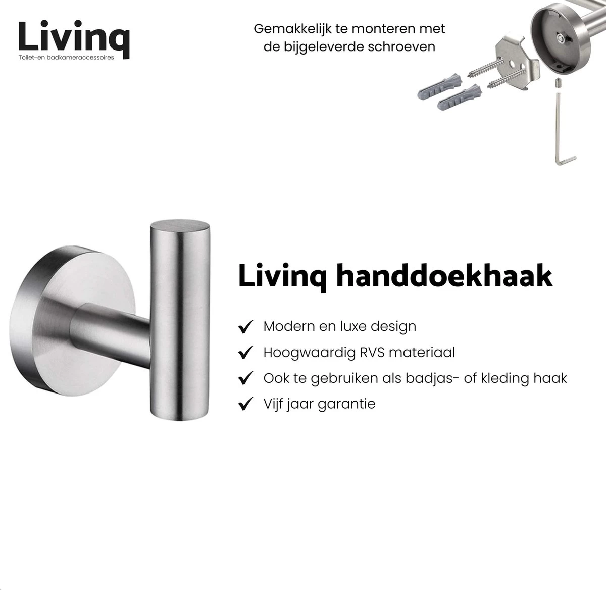 Toiletaccessoireset RVS 4-delig - Luxe Toilet Set - Toiletborstel Met Houder - Toiletrolhouder Met Klep - Reserverolhouder - Handdoekhaak - Zilver - Toiletset 5 Toiletaccessoireset RVS 4-delig - Luxe Toilet Set - Toiletborstel Met Houder - Toiletrolhouder Met Klep - Reserverolhouder - Handdoekhaak - Zilver - Toiletset - Image 5