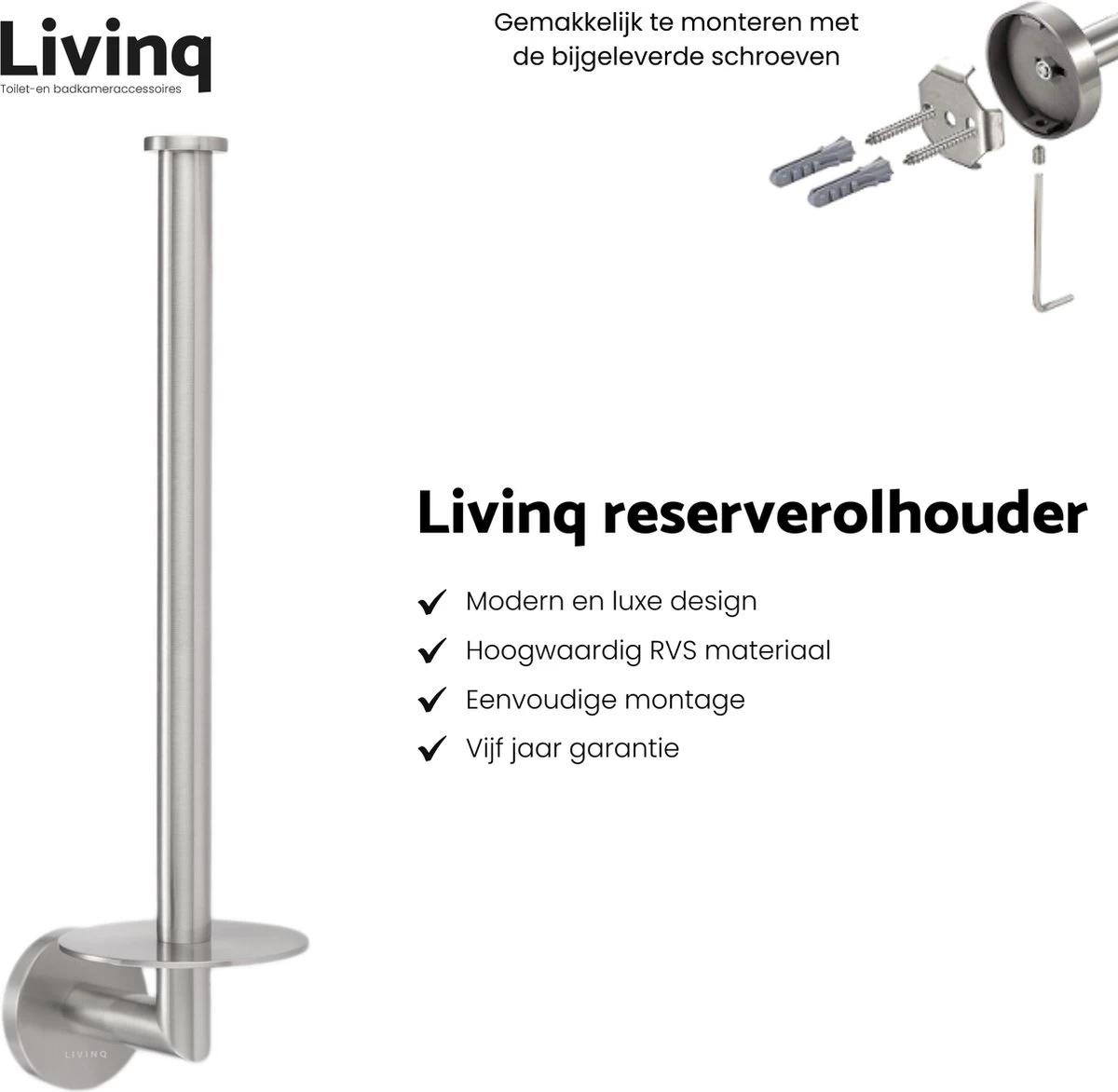 Toiletaccessoireset RVS 4-delig - Luxe Toilet Set - Toiletborstel Met Houder - Toiletrolhouder Met Klep - Reserverolhouder - Handdoekhaak - Zilver - Toiletset 4 Toiletaccessoireset RVS 4-delig - Luxe Toilet Set - Toiletborstel Met Houder - Toiletrolhouder Met Klep - Reserverolhouder - Handdoekhaak - Zilver - Toiletset - Image 4