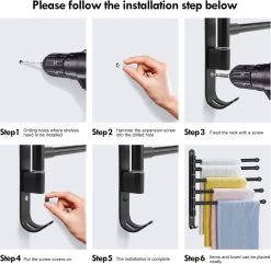 BOTC Handdoekrek - 5-armig Handdoekhouder - Handdoekstang - 180 Graden Verstelbaar - Badkamer - Zwart 12 BOTC Handdoekrek - 5-armig Handdoekhouder - Handdoekstang - 180 Graden Verstelbaar - Badkamer - Zwart -Grohe Winkel 1200x1173 8