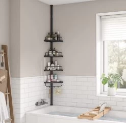 Verstelbaar Doucherek - 85-305 Cm - Van Vloer Tot Plafond - Met 4 Vakken - 3 Haken - Zwart -Grohe Winkel 1200x1175 10