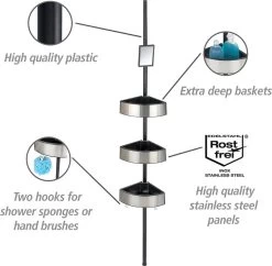 WENKO Telescopisch Doucherek Big Black 3-laags Met Spiegel Zilver/zwart - Bevestigen Zonder Boren -Grohe Winkel 1200x1176 6
