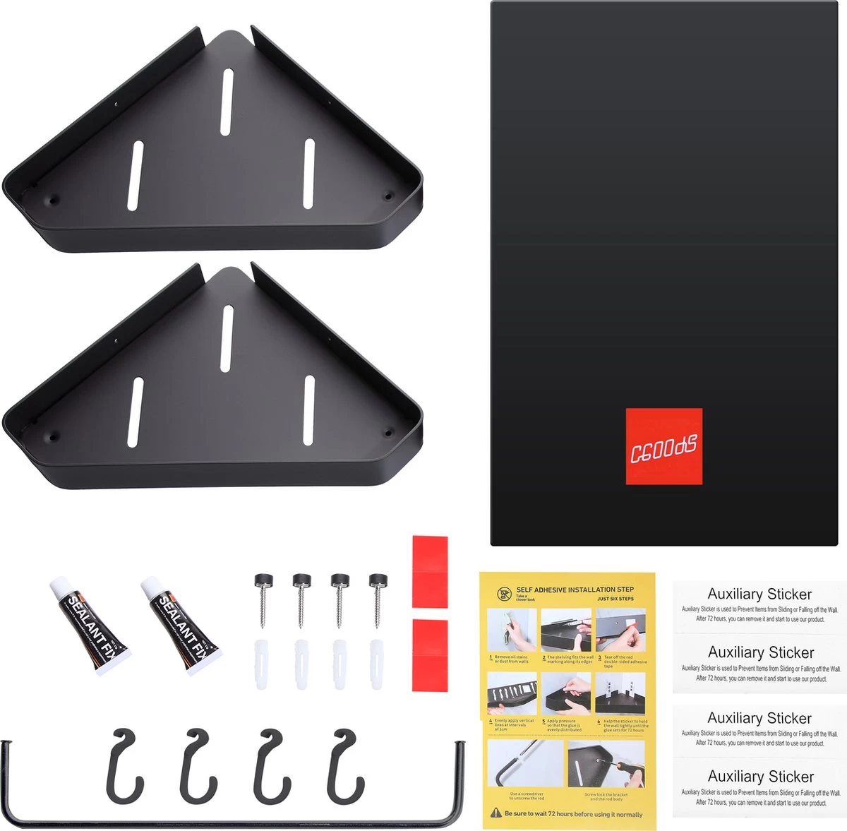 Cgoods Doucherek 2 Laags - Doucherek Zonder Boren - Doucherekje - Douchemandje - Badkamerrek - Badkamer Accessoires - Zwart 7 Cgoods Doucherek 2 Laags - Doucherek Zonder Boren - Doucherekje - Douchemandje - Badkamerrek - Badkamer Accessoires - Zwart - Image 7